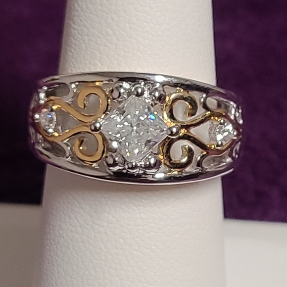 Moissanite Fire 0.86ctw Platineve & 14k Yellow Gold over Platineve 2 Tone Ring